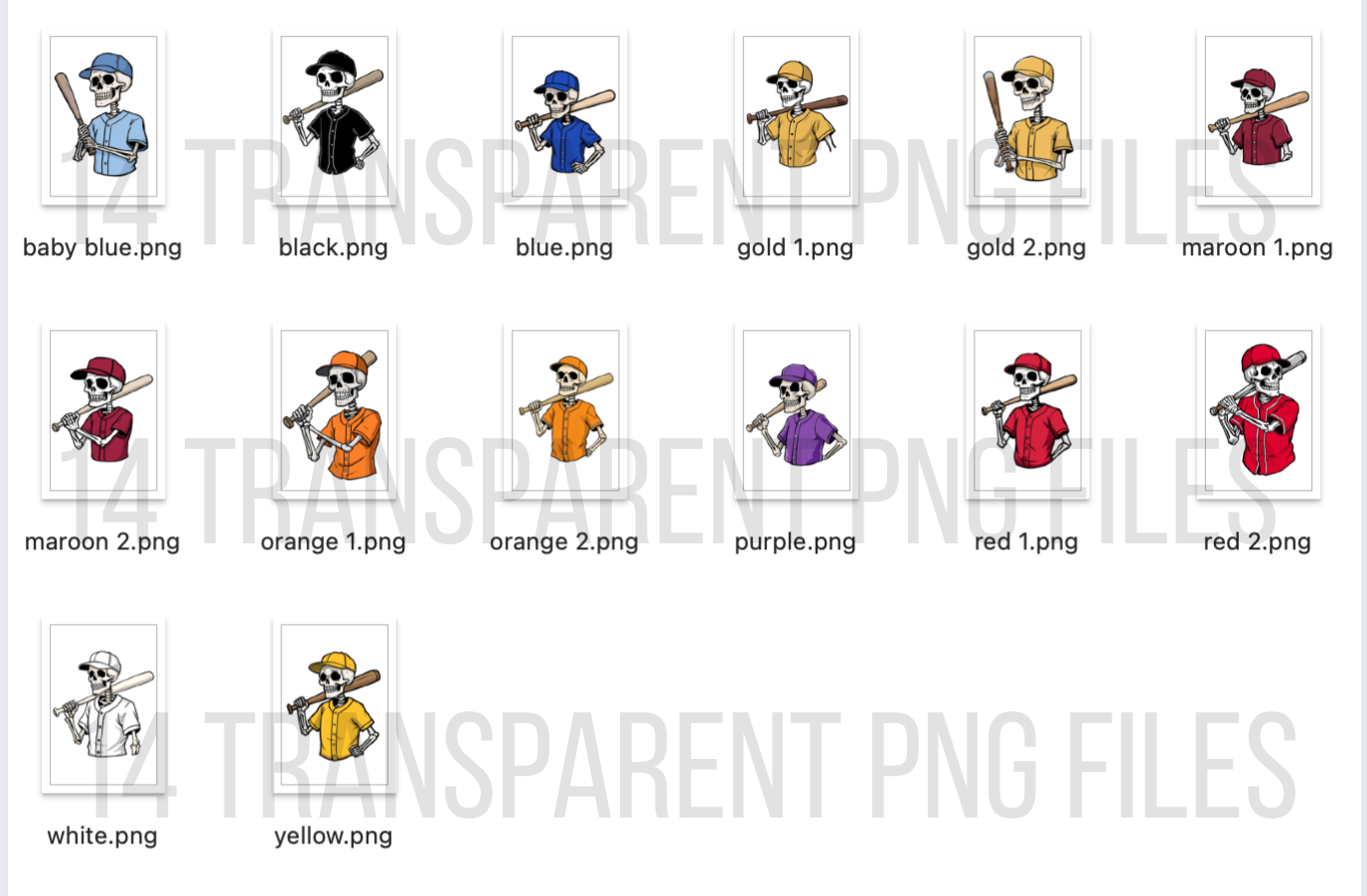 Batting Skeleton Clipart (14 PNG files)