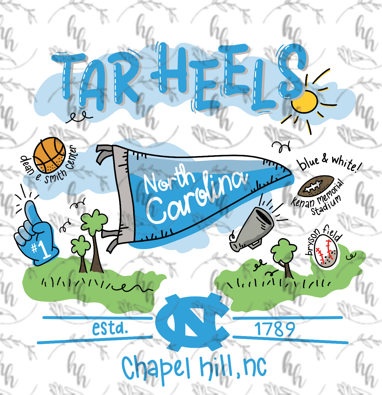 NC Heels Doodle PNG - Digital Download