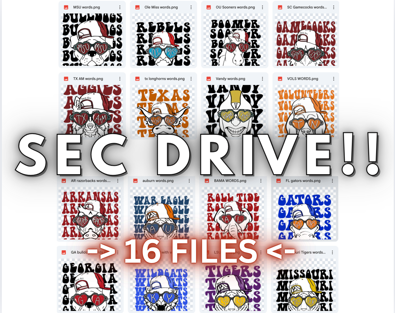 SEC TEAM BUNDLE - HEART EYE MASCOTS - 16 PNG FILES