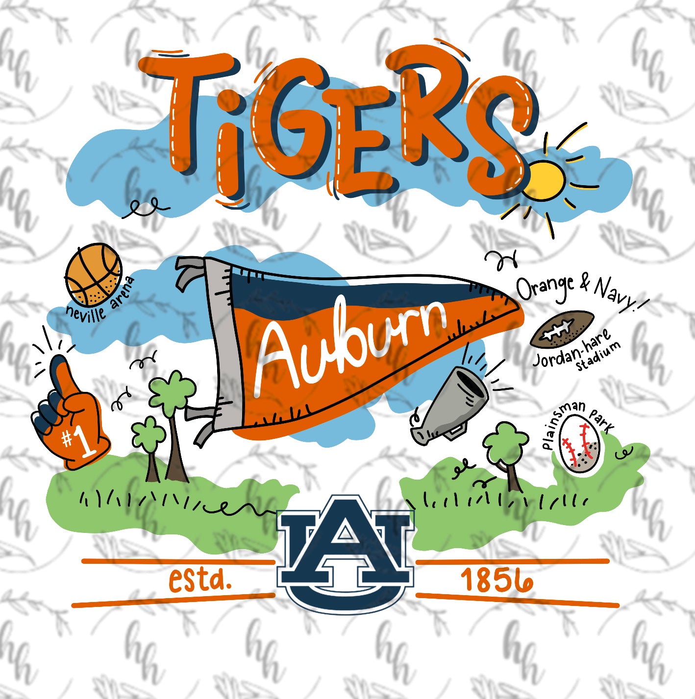 AU Tiger Doodle PNG - Digital Download