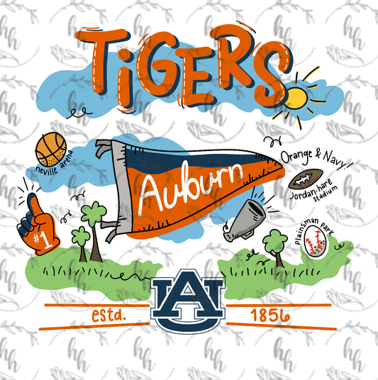 AU Tiger Doodle PNG - Digital Download