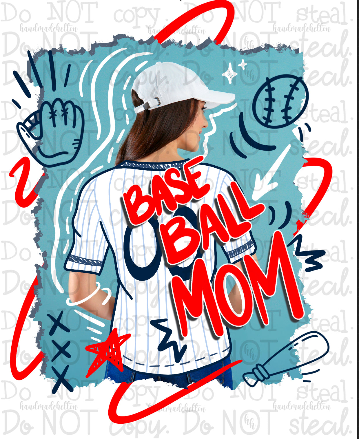 Baseball Mom Jersey Doodle PNG - Digital Download