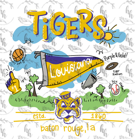 LSU Tiger Doodle PNG - Digital Download