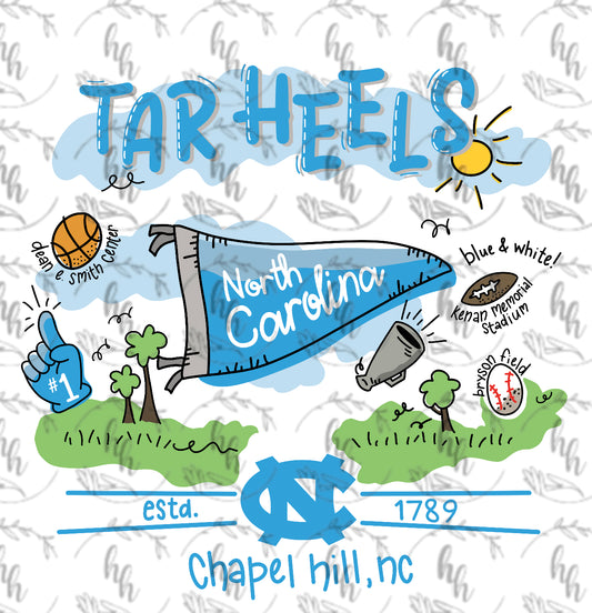 NC Heels Doodle PNG - Digital Download